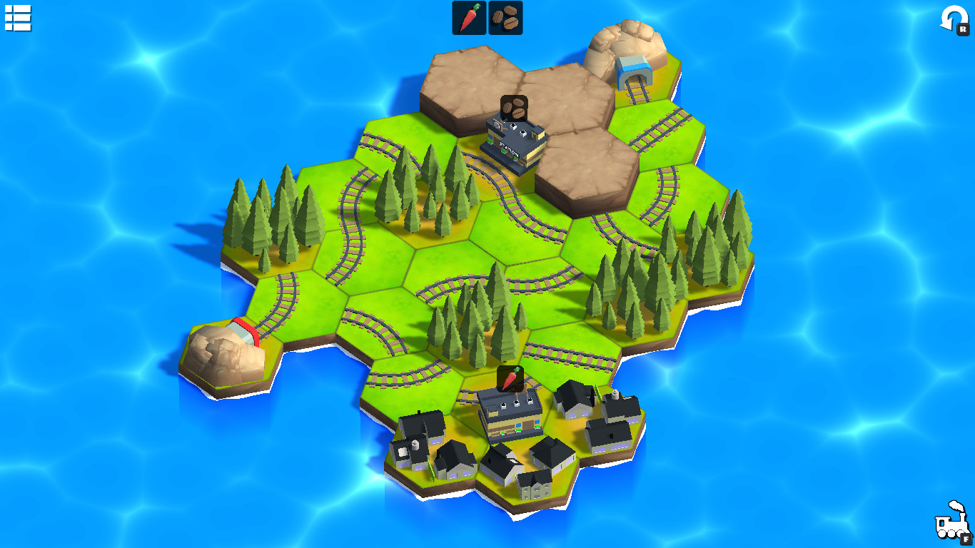 Railway Islands - Puzzle：六边形岛屿地块上旋转和调整轨道，让小火车依次连接车站并抵达出口。