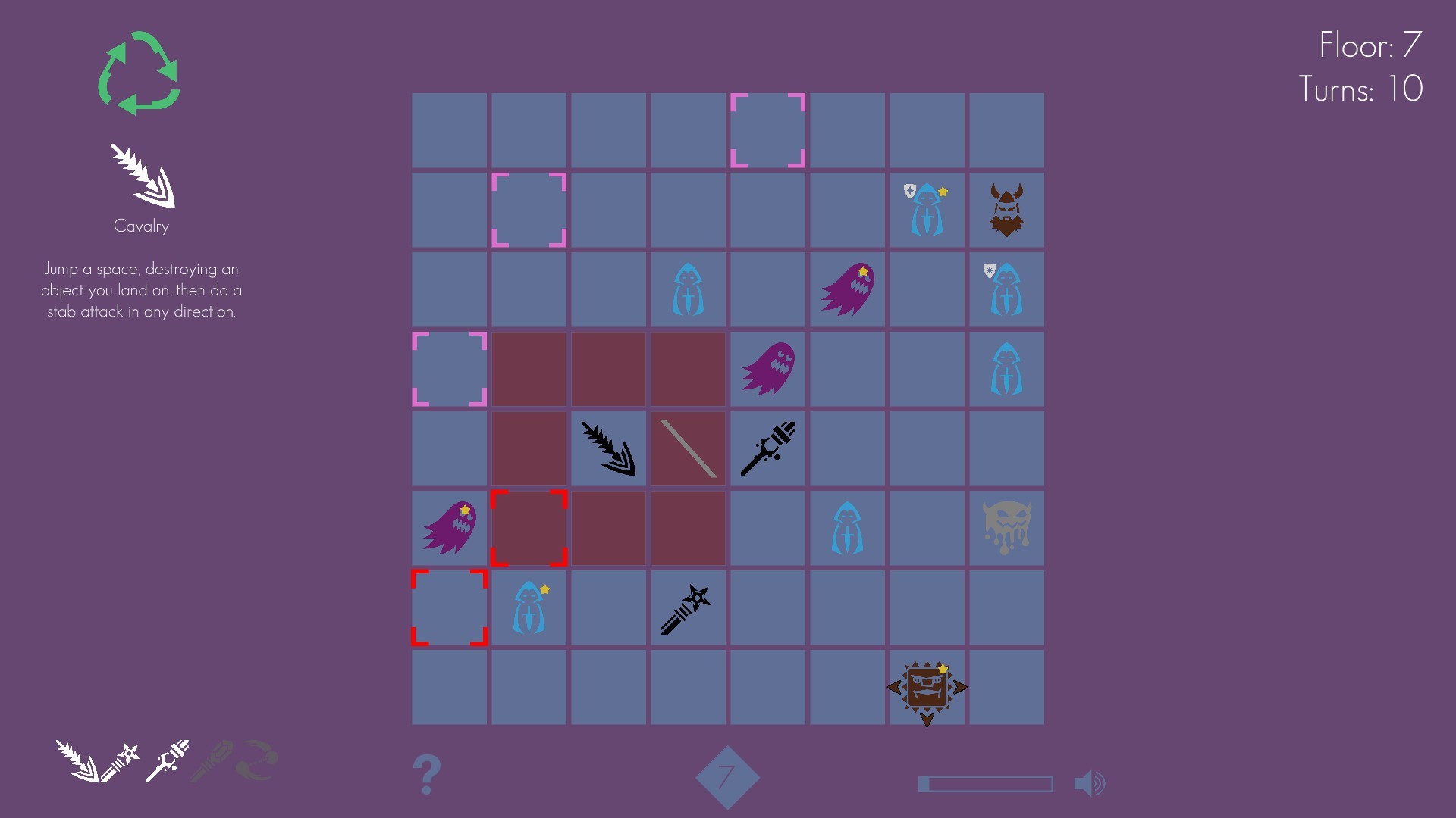 Militia 2：矩形小方格棋盘含单位轮廓、剑矛图标与红色威胁区域，保留单位类型和作用格。