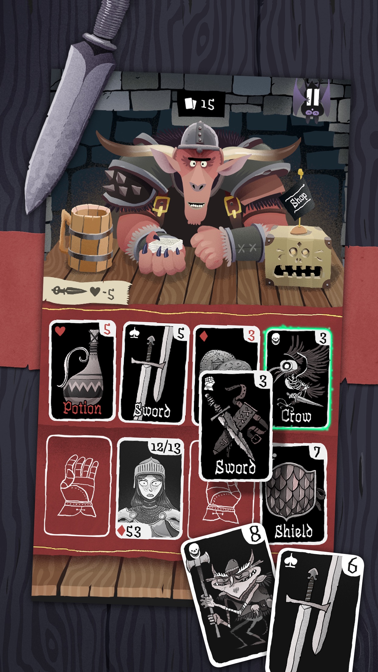 Card Crawl：固定卡位组成紧凑战斗桌面；参考卡位资源取舍，格网感较弱。