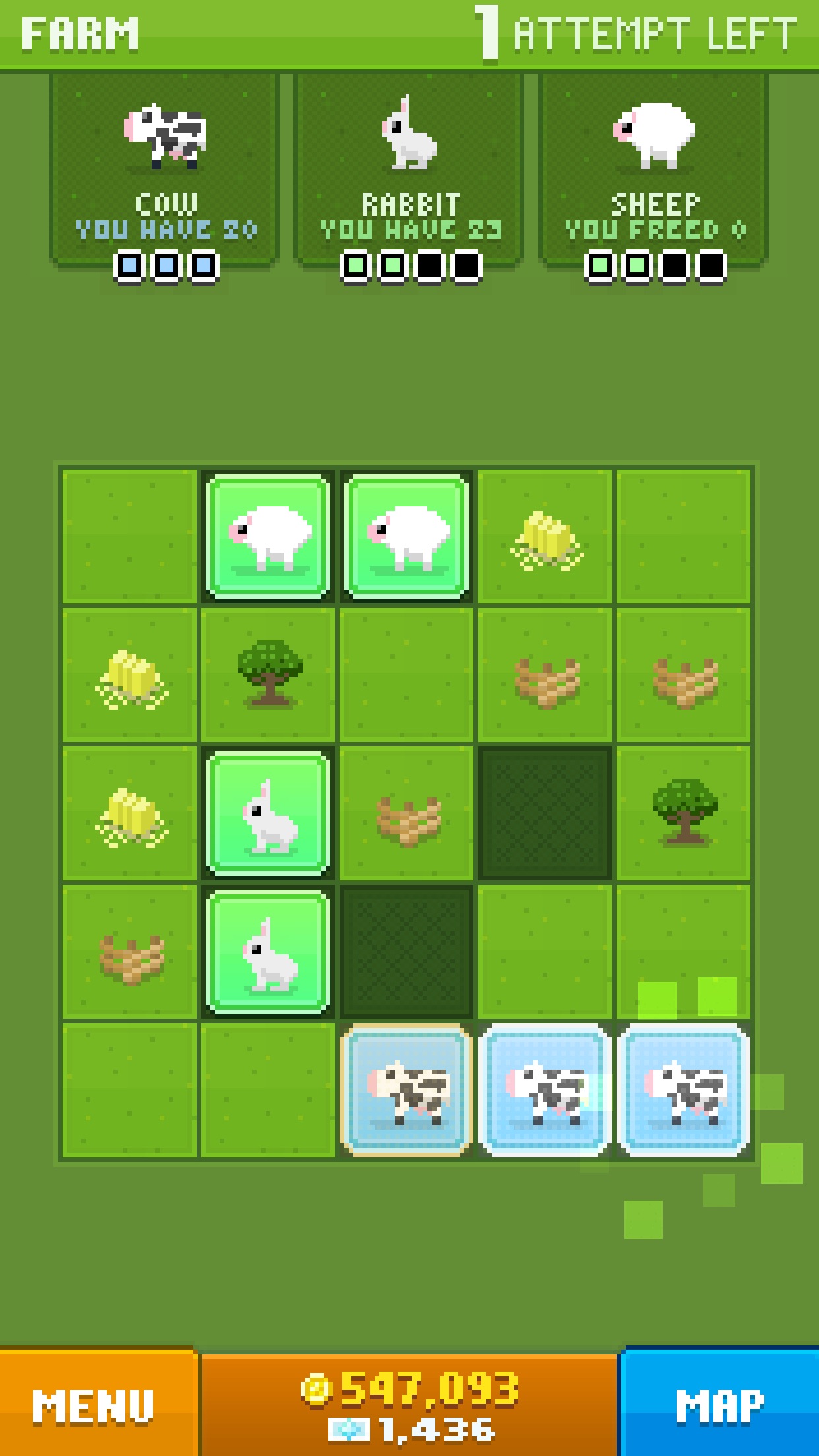 Disco Zoo：在有限尝试次数内翻开小棋盘，依据不同动物固定的格子形状找到并救出完整动物。