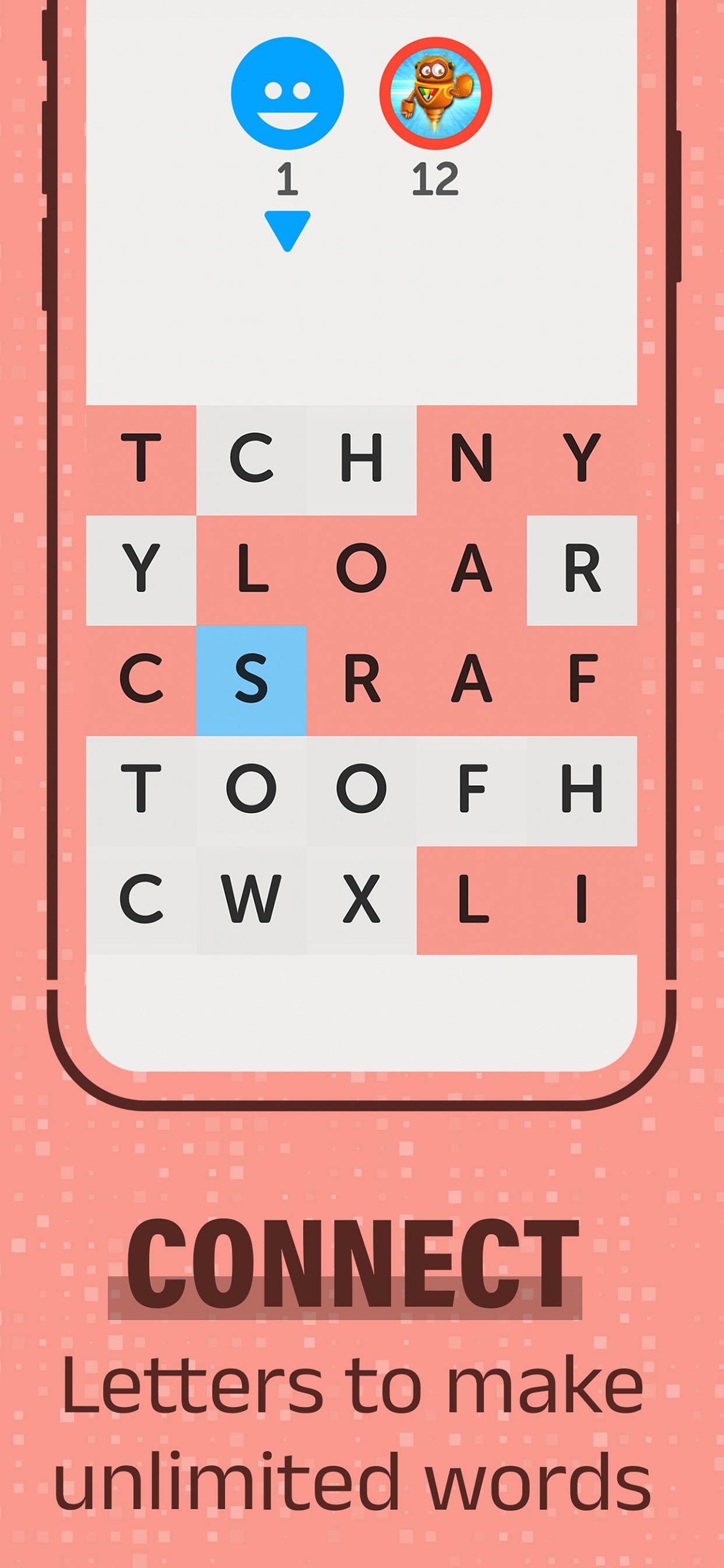 Letterpress：双方轮流用盘面的字母拼词，使用的字母格转为己方颜色，最终比较占领得分。
