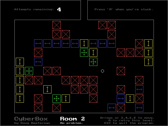 Cyberbox：单屏矩形棋盘，推动带方向限制的方块，腾出通往出口的路线。