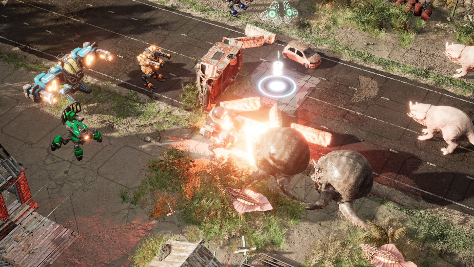Mech Armada：方格废墟地形中组装机甲和怪兽一格一位，保留建筑障碍、移动格与武器功能。