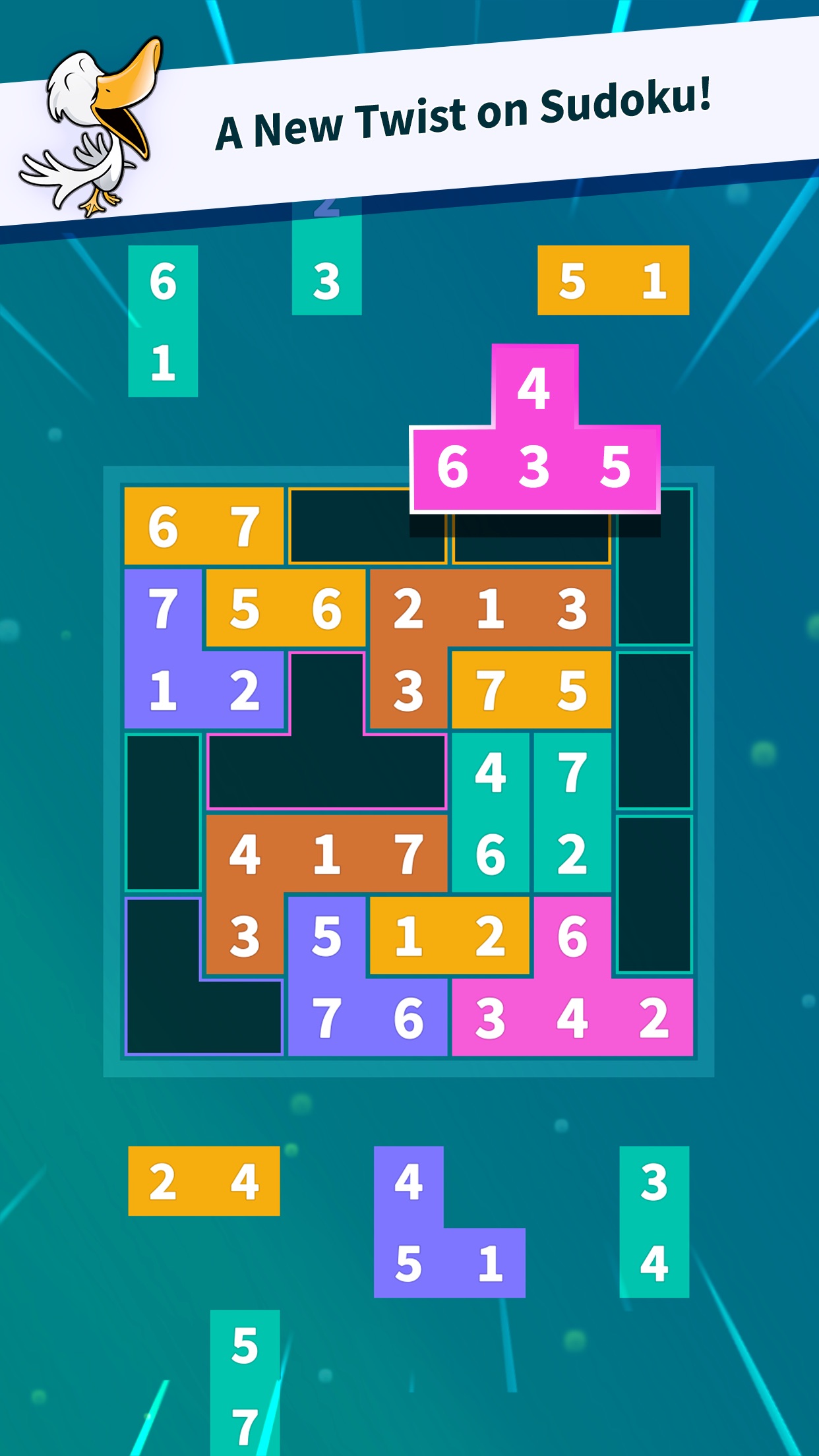 Flow Fit: Sudoku：把印有数字的多格拼块嵌入不规则棋盘，同时满足数独式数字约束。