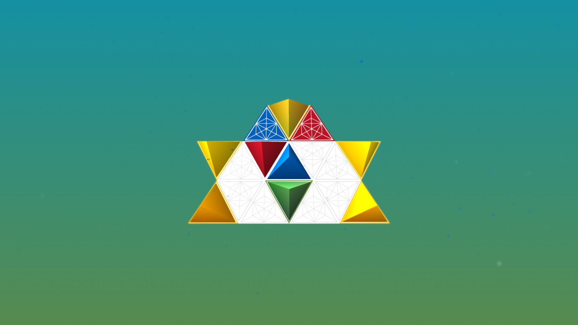 YANKAI'S PEAK.：由等边三角形拼成的平台上推动彩色金字塔，通过相邻三角格的朝向关系解谜。