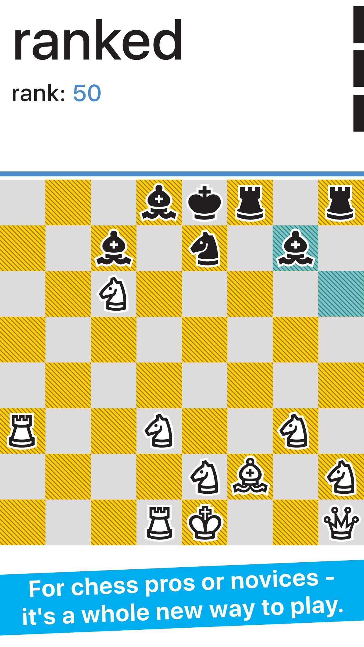 Really Bad Chess：在标准 8×8 棋盘上按正常走法对弈，但双方起始棋子种类和数量随机；选图是实际中盘局面。