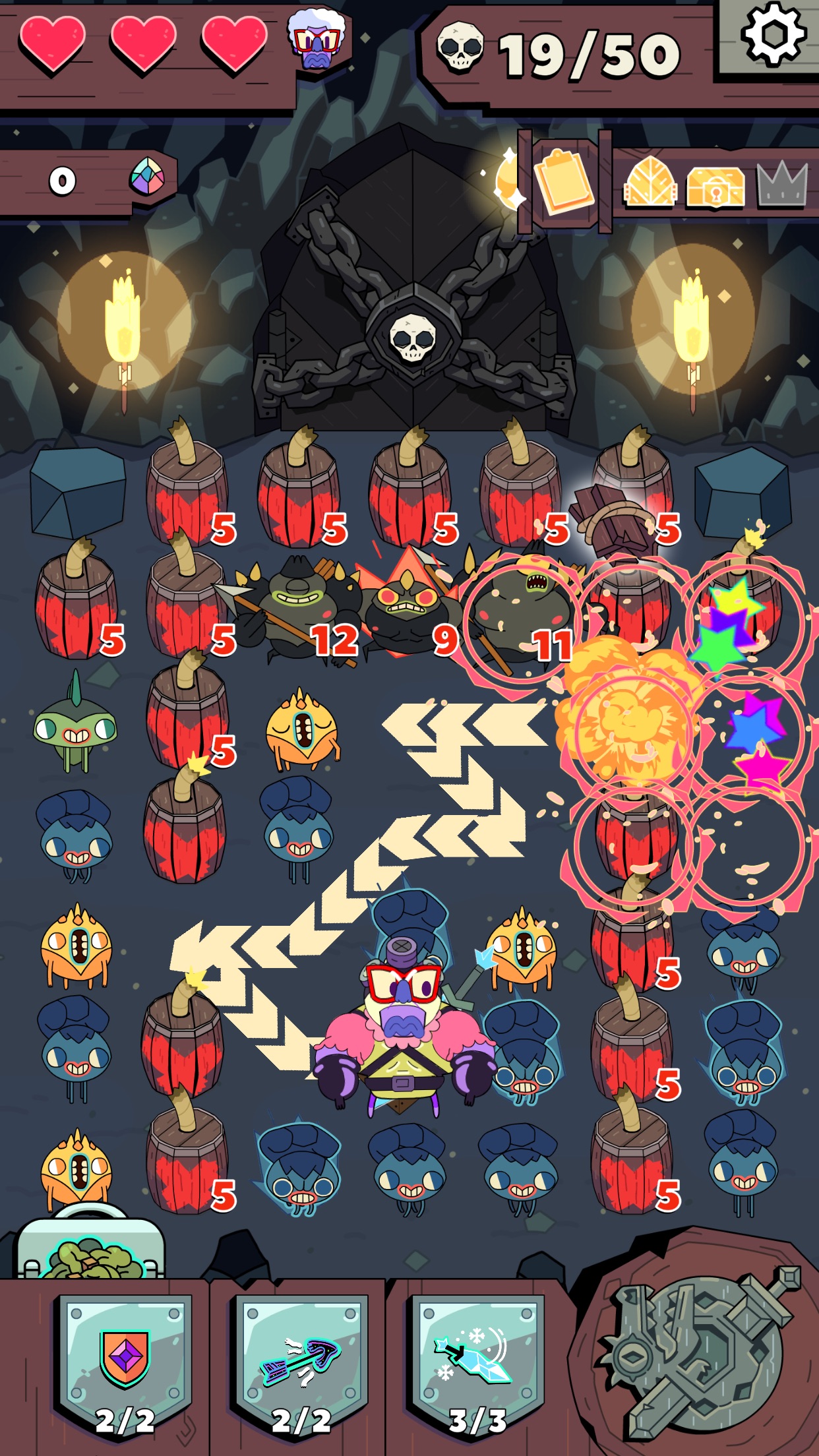 Grindstone：纵向怪物棋盘；沿颜色和宝石串联攻击路径。