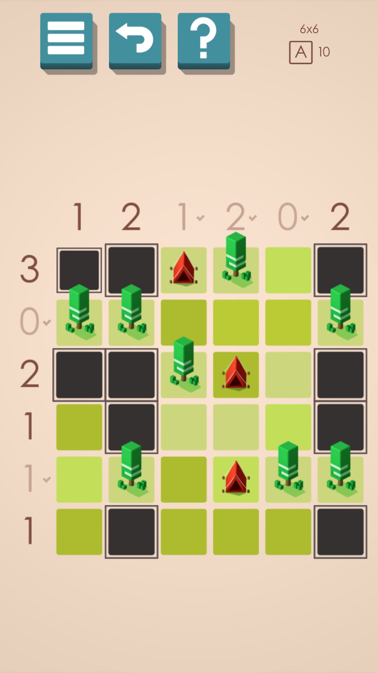 Tents and Trees Puzzles：按行列数字，在树旁放置帐篷；帐篷之间不能相接，需同时满足树木配对和数量约束。