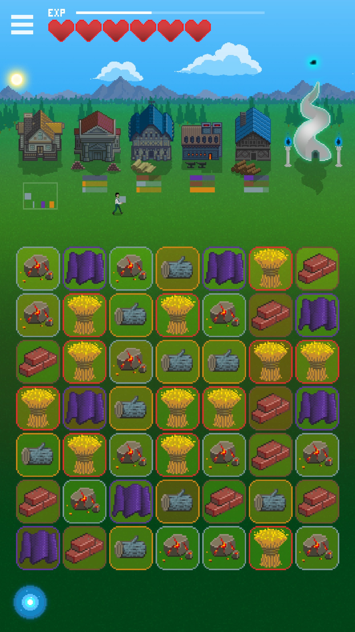 Super Gridland：白天匹配棋盘资源建设村庄，夜晚同一棋盘转为怪物与战斗资源，消除行为驱动生存进程。