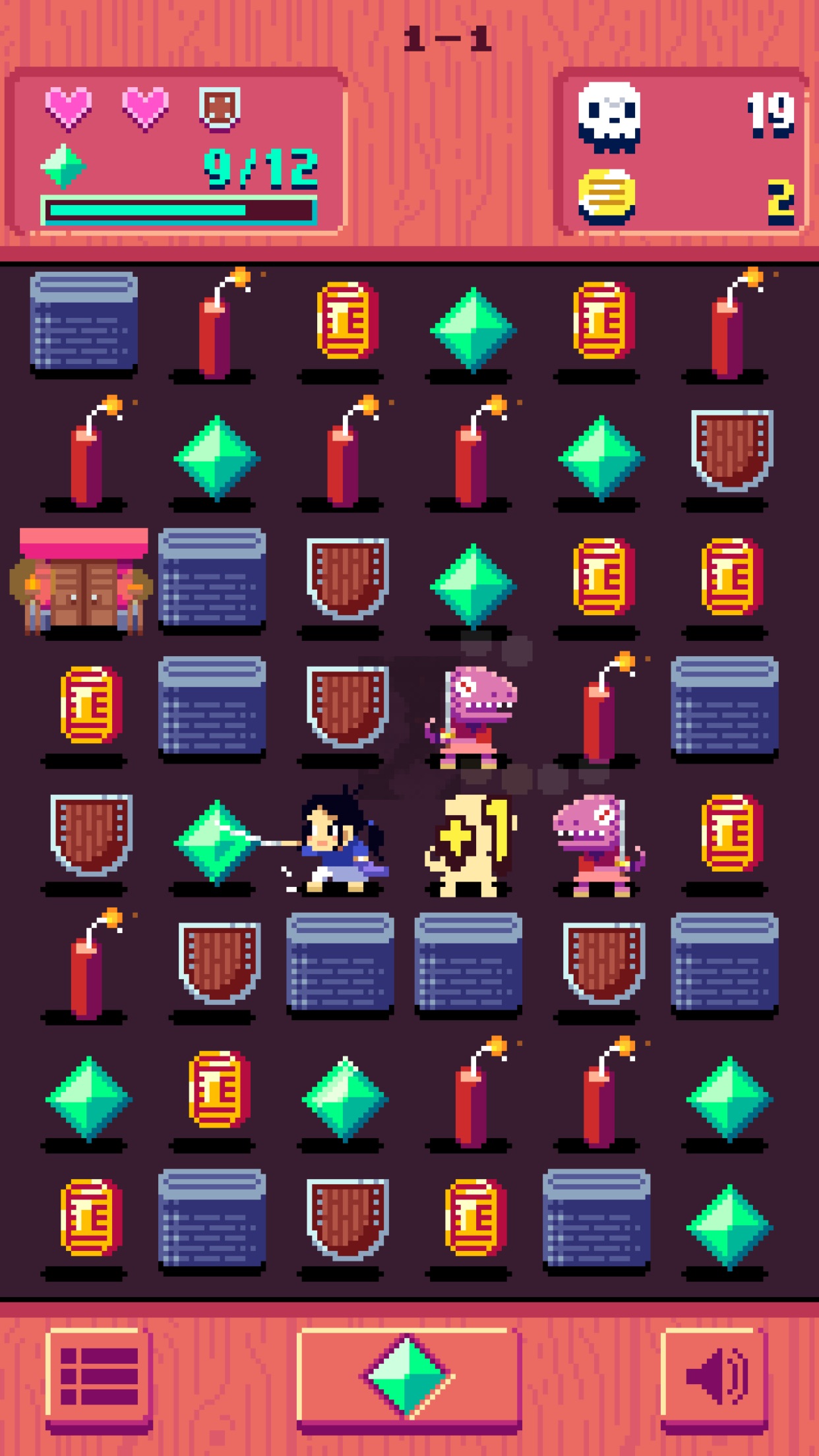 Swap Sword：纵向方格盘；交换与消除宝石，同时处理棋盘中的英雄和怪物。