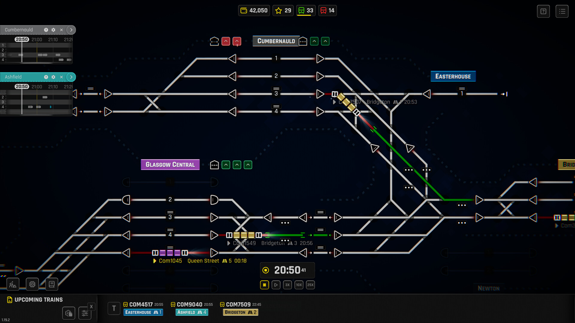 Rail Route：铁路调度线路图含站台、信号、道岔和列车，保留轨道分岔及线路连接；压缩标签。